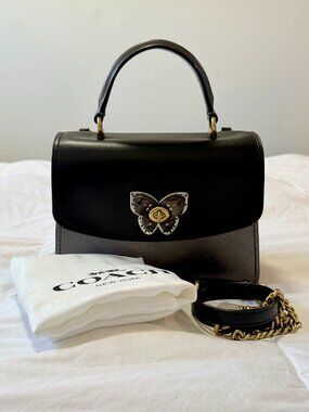 Coach Parker Top Handle Butterfly Turnlock Snakeskin in Black